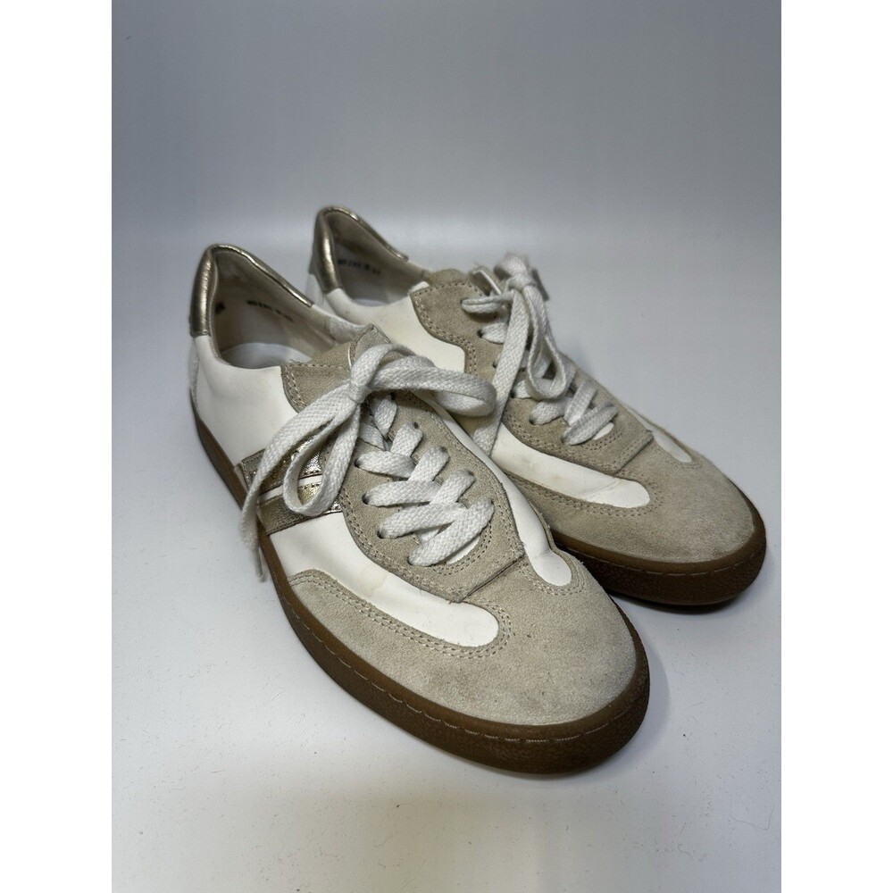 Paul Green Sneakers UK 5.5 US 8 Cream Beige Suede Gold Gum Sole Retro Trainer